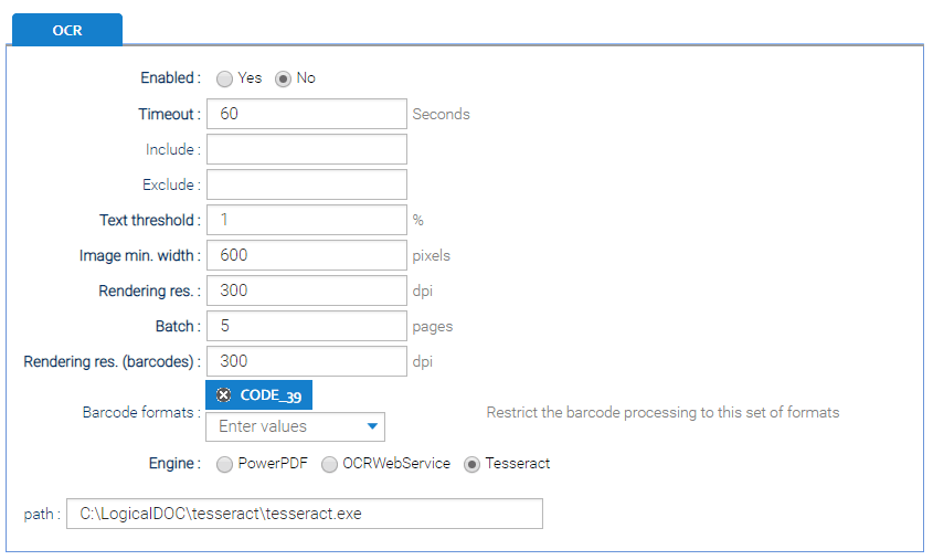 LogicalDOC OCR settings
