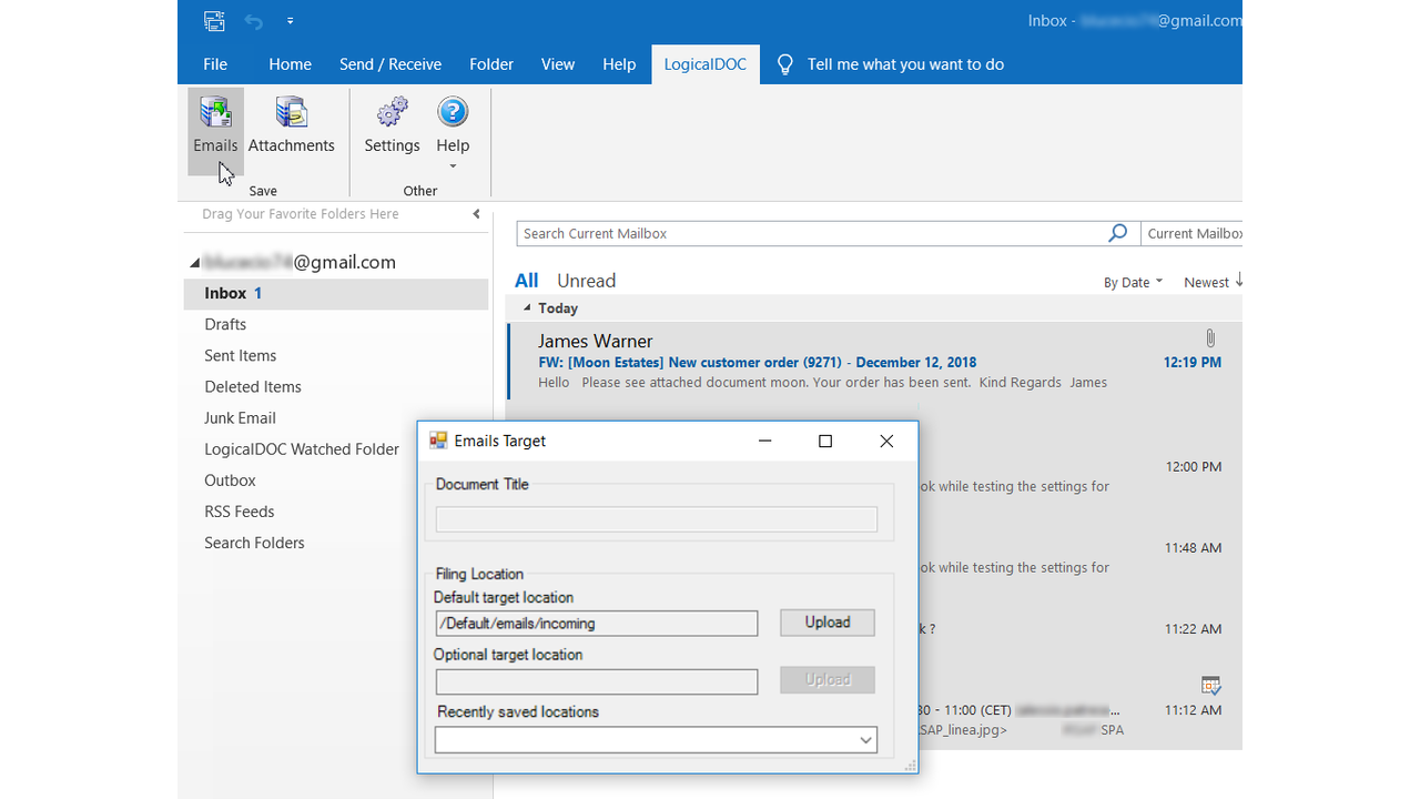 Microsoft Outlook Add-in – Storage Target